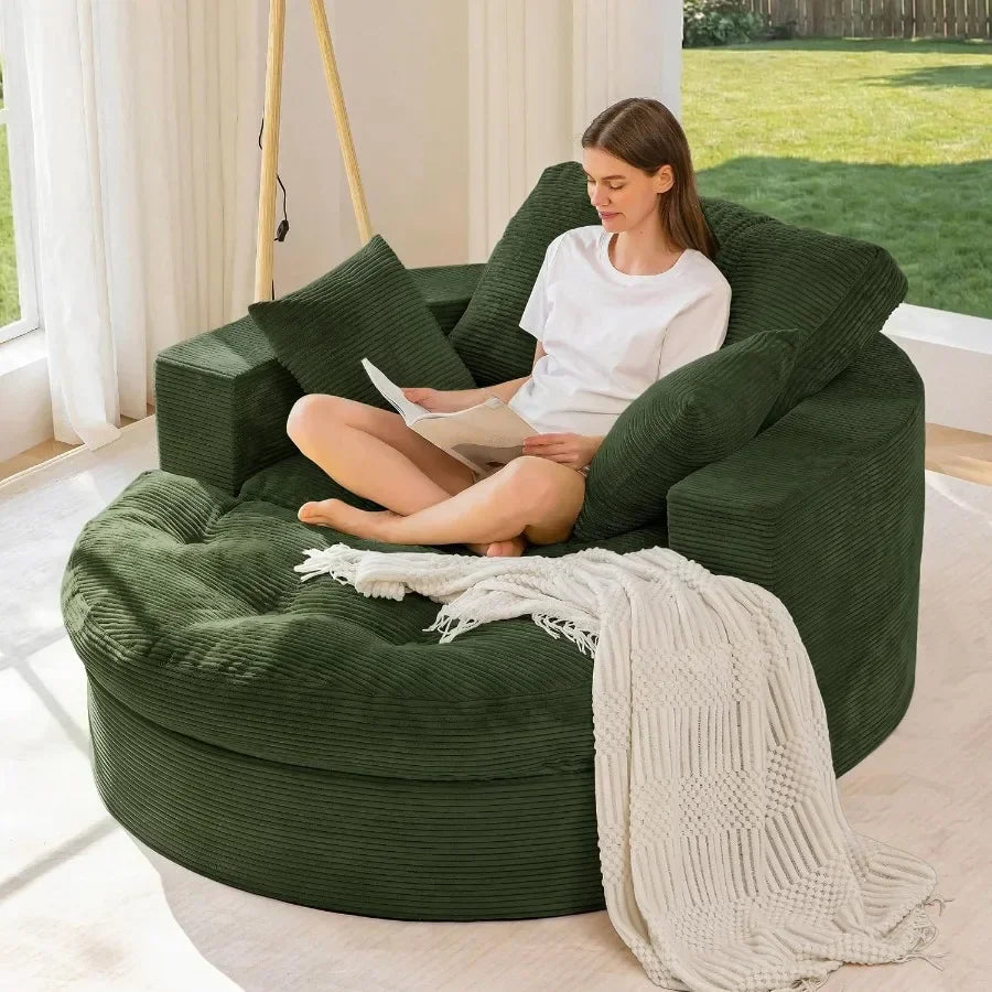 Oversized Round Boneless Chaise Lounge with Ottoman