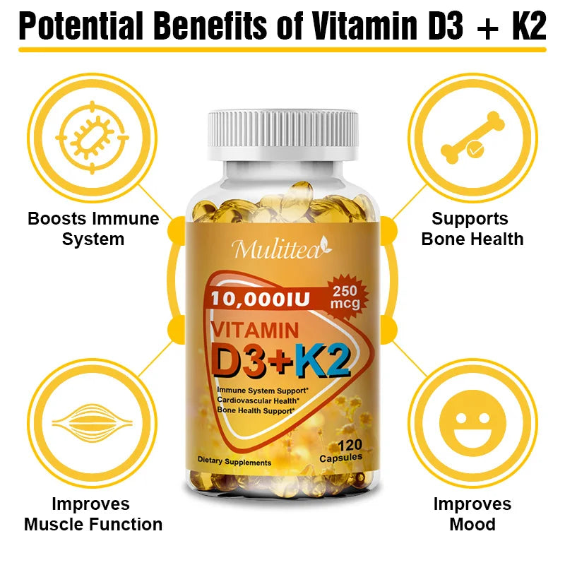 Calcium, Magnesium, Zinc & D3K2 Capsules – Bone, Muscle, Joint & Immune Support, 60 or 120 Capsules