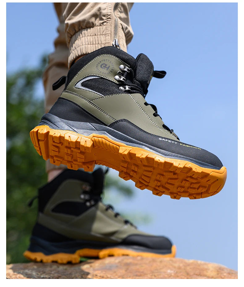 Men's Button-Closure Synthetic Work Shoes