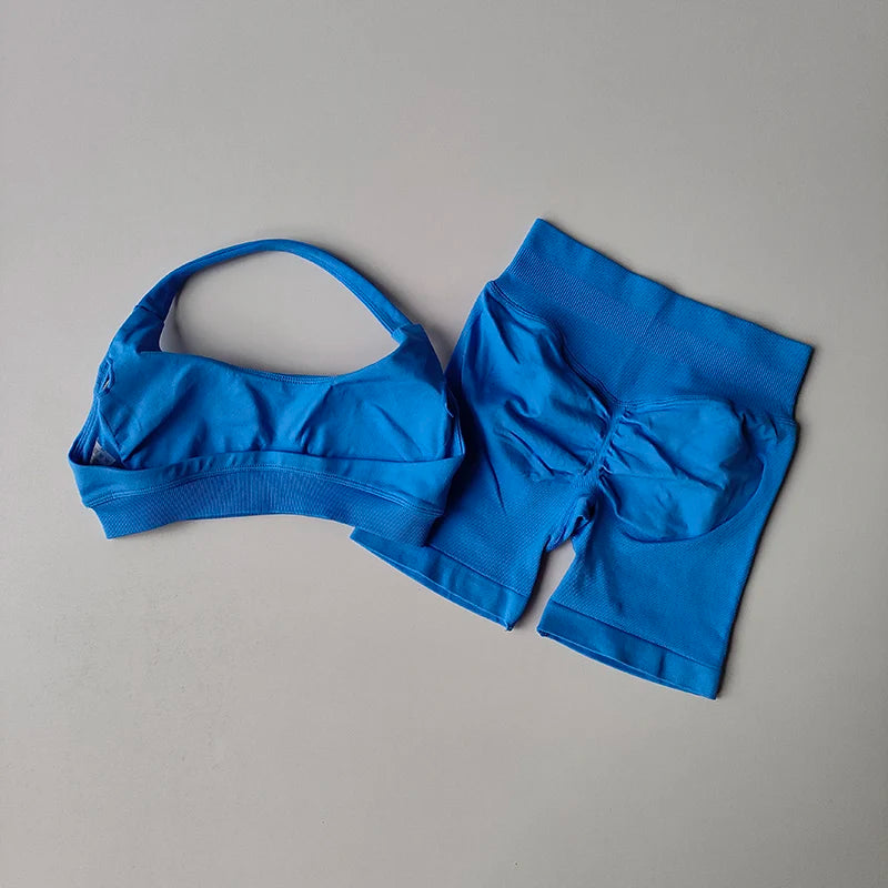 Halter Neck Sports Bra & High-Waist Shorts Yoga Set — Women’s Activewear