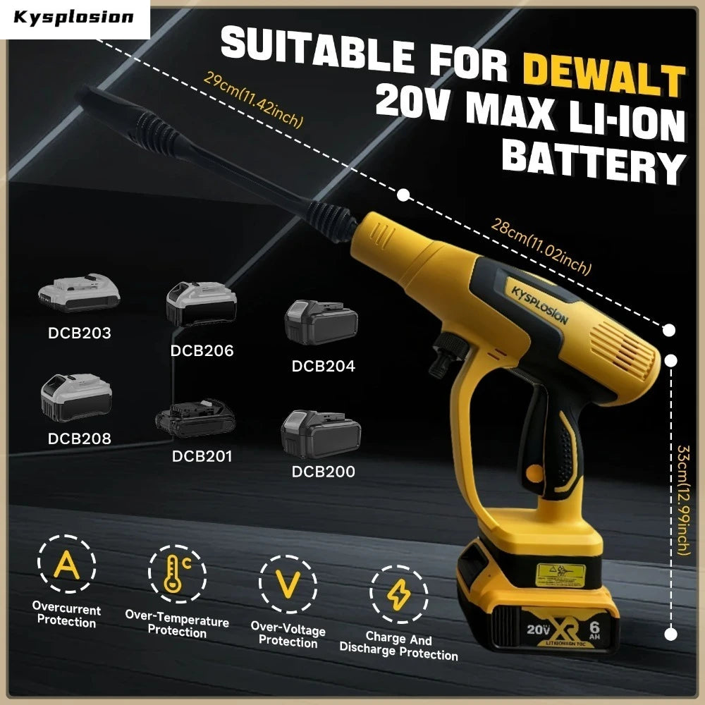 380W Cordless Brushless Pressure Washer – 653PSI, 3-Speed, Compatible with DeWalt 20V Battery (Battery Not Included)