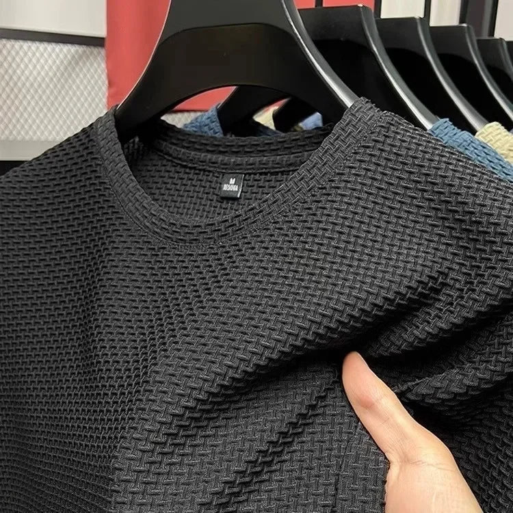 Men's Ice Silk Mesh Short Sleeve T-Shirt — Casual Elastic Slimming Summer Top