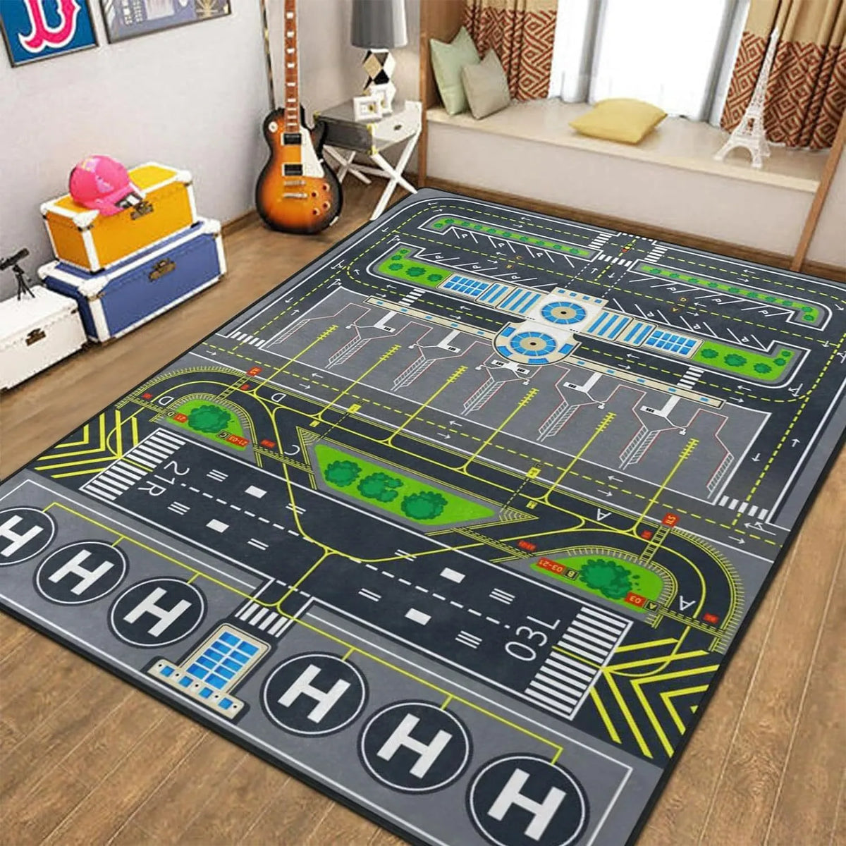 Kids City Traffic Play Mat – Car Park Parking Lot Rug for Boys & Girls, Educational Floor Map