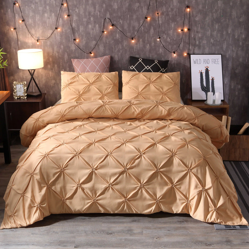 100% Egyptian Cotton Pinch Pleated Duvet Cover Set – 3-Piece with Zipper & Corner Ties, Queen & King