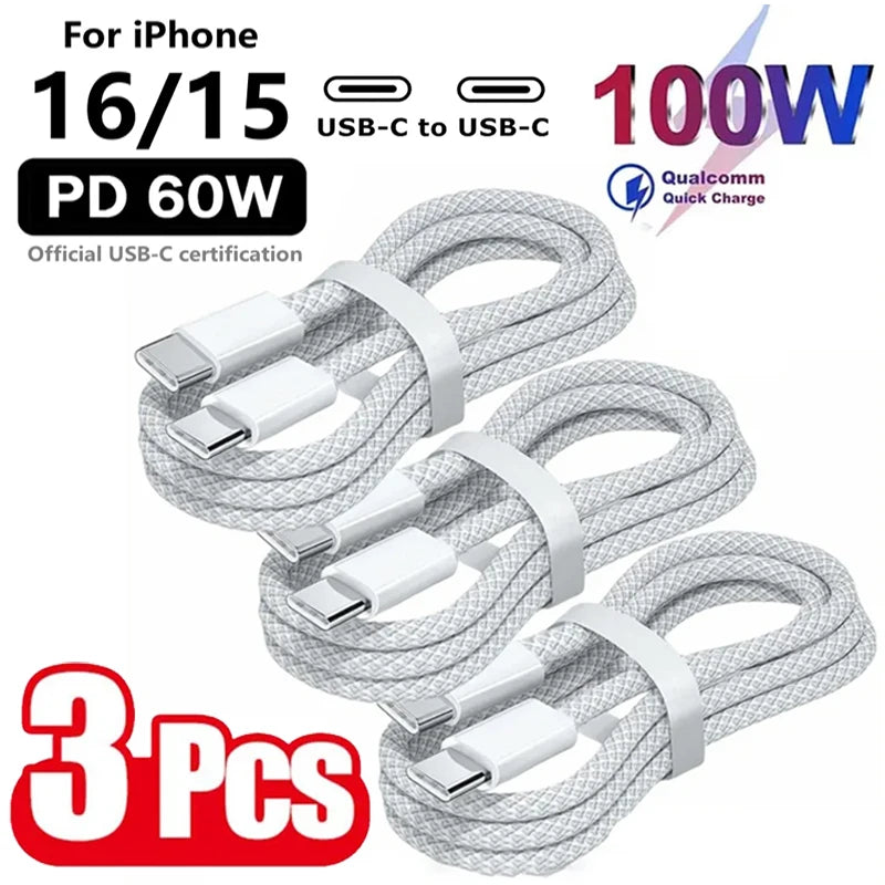 Triple the Cables. Zero the Hassle. — 3-Pack USB-C to USB-C 100W Fast Charging Cable | 1m, iPhone 16/15, Samsung, Xiaomi, Huawei