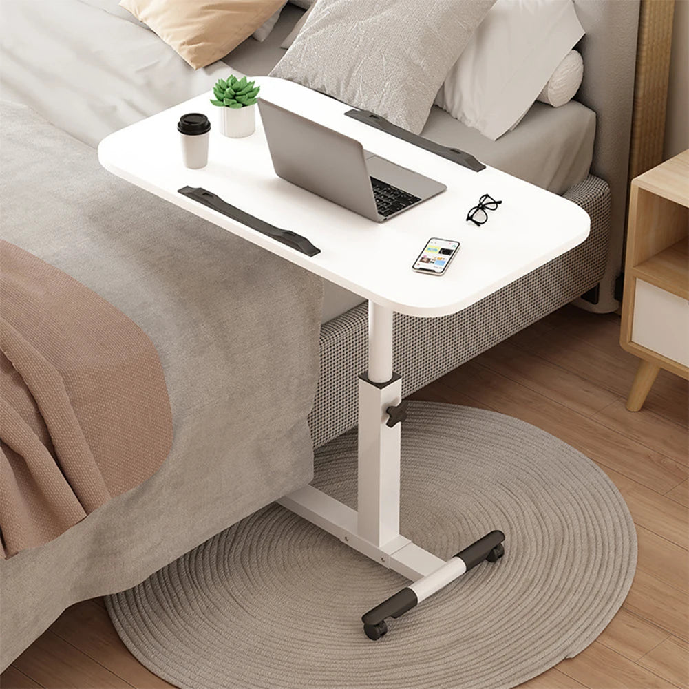 Overbed Table with Adjustable Height & Tilting Desktop — Rolling Hospital Bedside Laptop Desk on Wheels