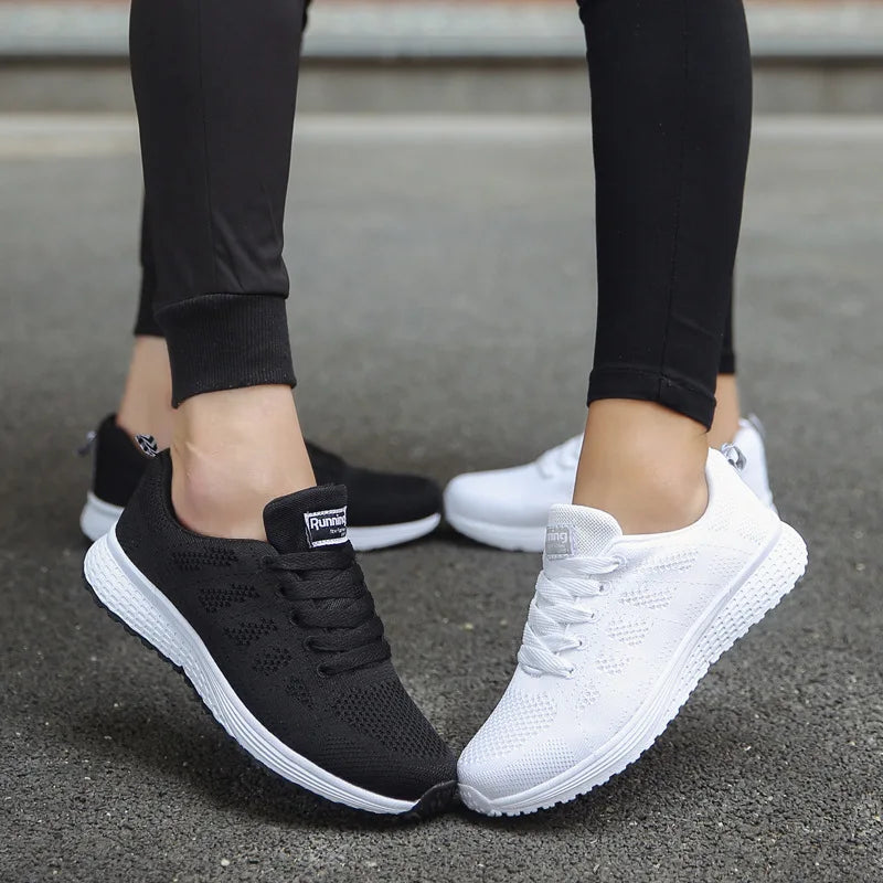 Women’s Casual Mesh Flat Sneakers — Breathable Lightweight Walking Shoes
