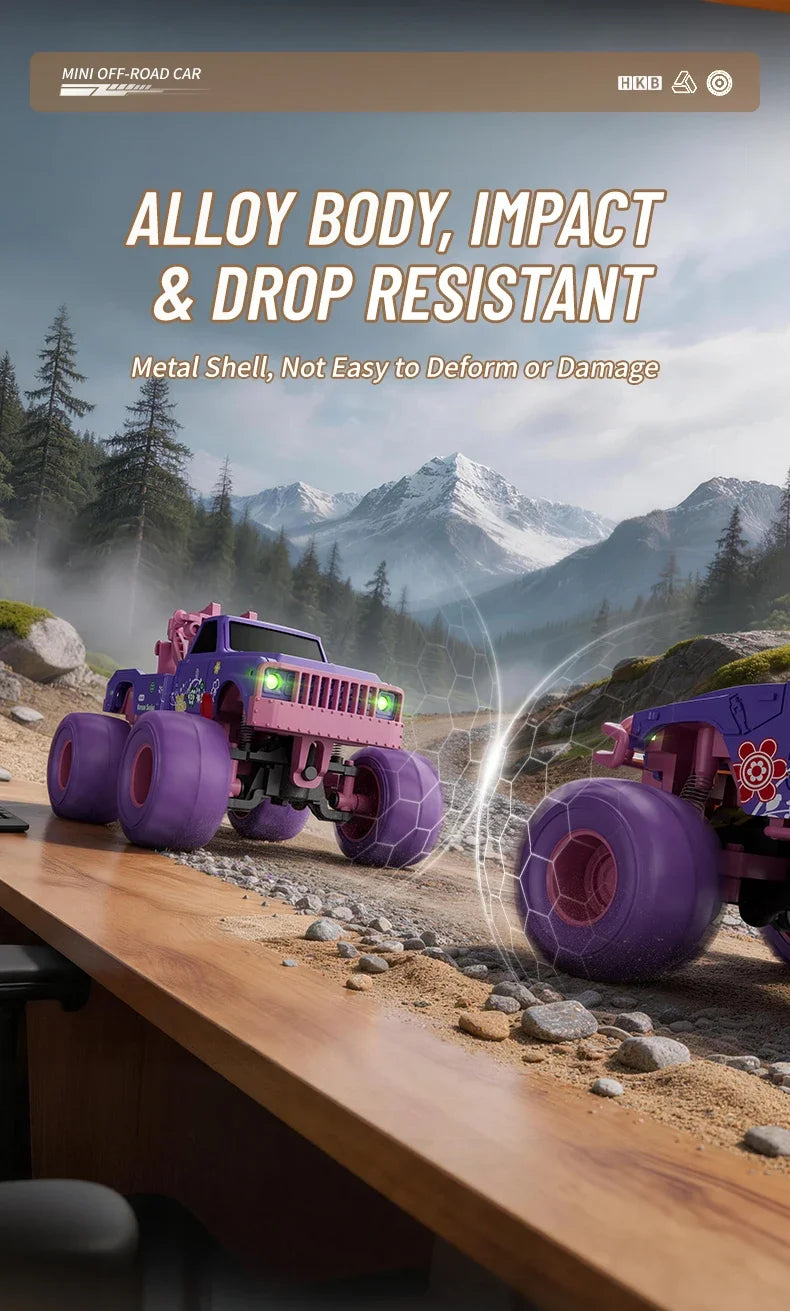 hot model 1:64 mini alloy remote control truck 2.4G four-wheel drive big foot off-road vehicle simulation model children toy car