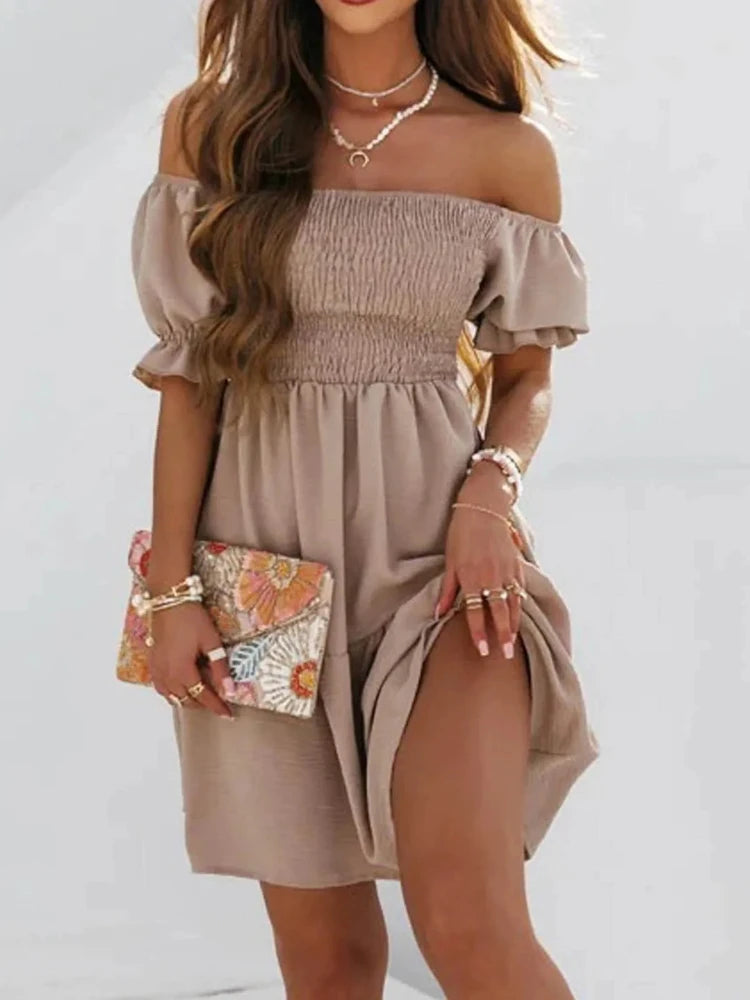 Off Shoulder Puff Sleeve Short Dress — Sexy Fashion Summer Mini Dress