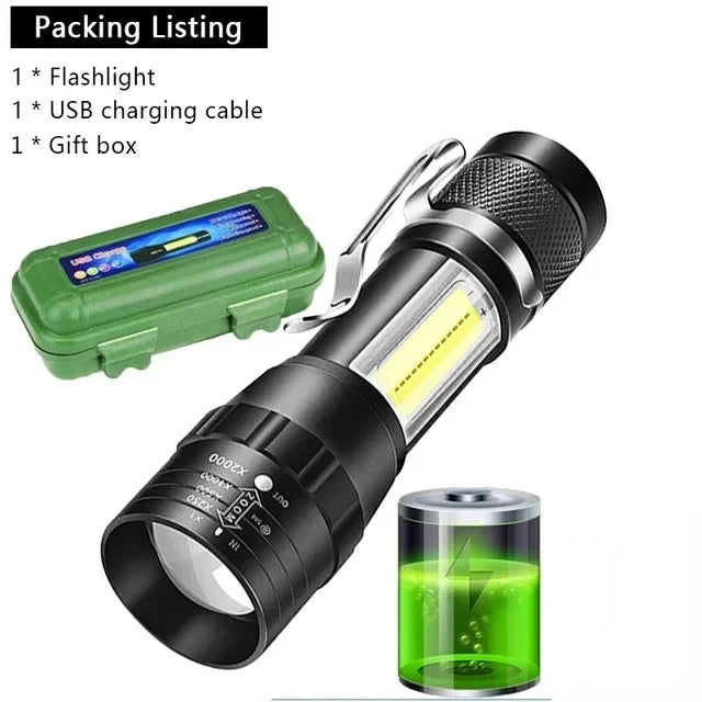 USB Rechargeable Mini Zoomable Flashlight – COB+XPE 3-Mode Torch in Single & Multi-Packs