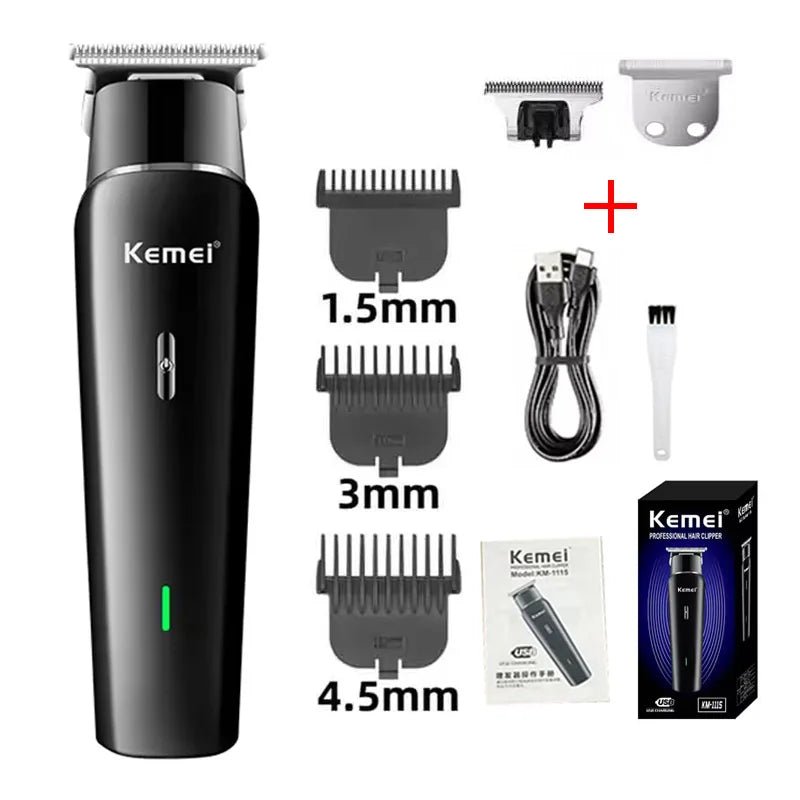 Kemei KM-1115 Professional Hair Clipper – USB Fast Charge, 160-Min Battery, Low Noise, Cordless