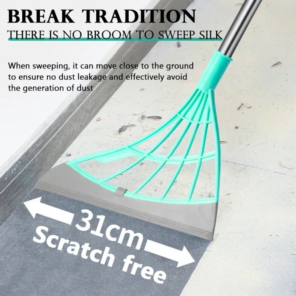 Sweep. Squeegee. Shine. — Silicone Magic Rubber Broom & Floor Squeegee Wiper | Hair & Water Removal, Bathroom & Garage, 1PC & 2PCS, Blue & Gray