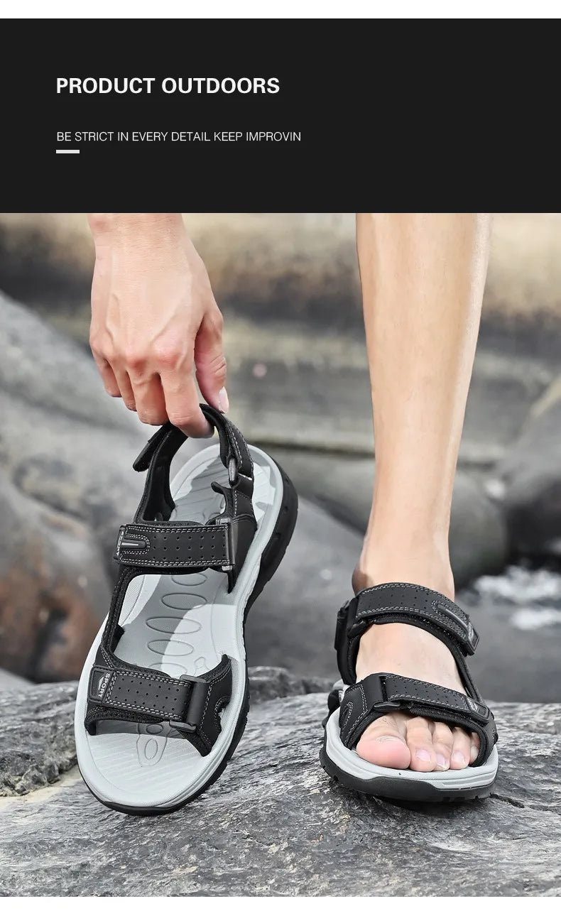 Men's Casual Leather Beach Sandals – Lightweight Gladiator Style