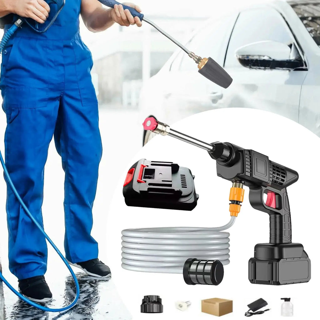 Cordless High-Pressure Washer Gun – 3-Level Pressure, 5–8m Spray Range, Car Wash & Garden Cleaning (EU Plug)