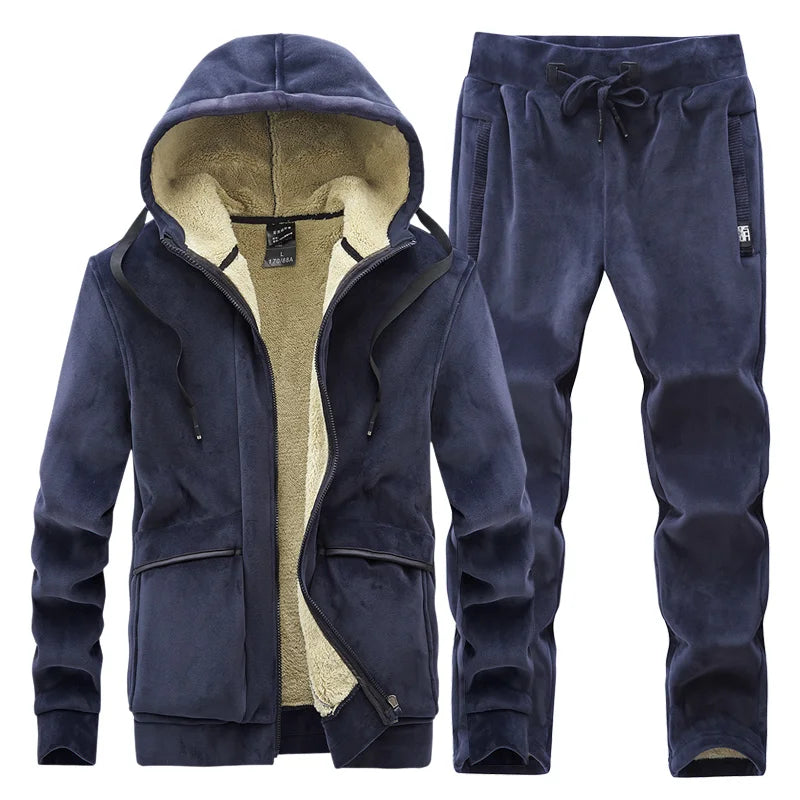 Men's Fleece Hooded Warm Tracksuit – Thick Winter Hoodie & Sweatpants Set