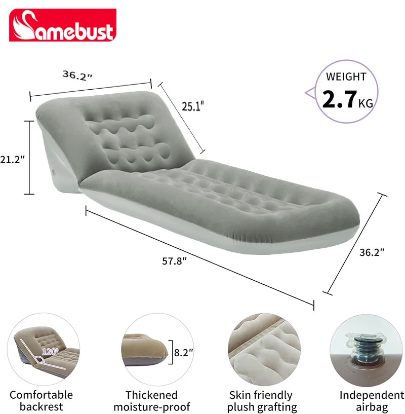Foldable Inflatable Air Mattress Sofa Bed – Adjustable Indoor & Outdoor Sleeping Mat, Brown or Gray