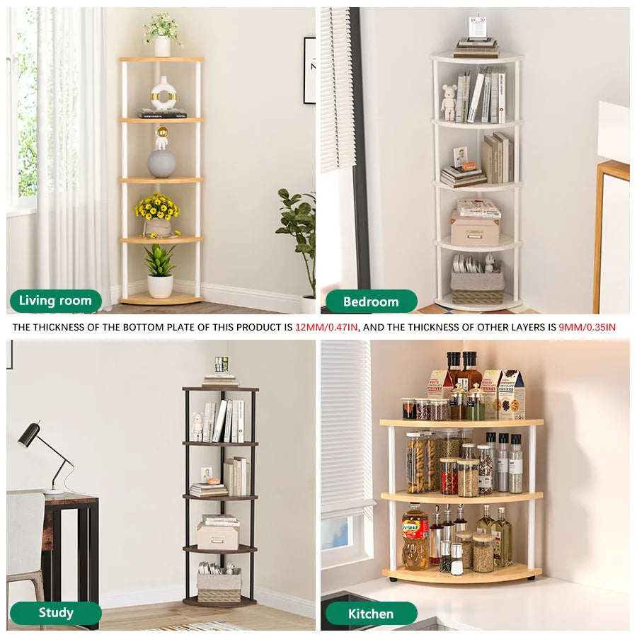 Metal Corner Wall Shelf — 3/4/5/6 Tier Plant Rack, Bookshelf & Living Room Storage