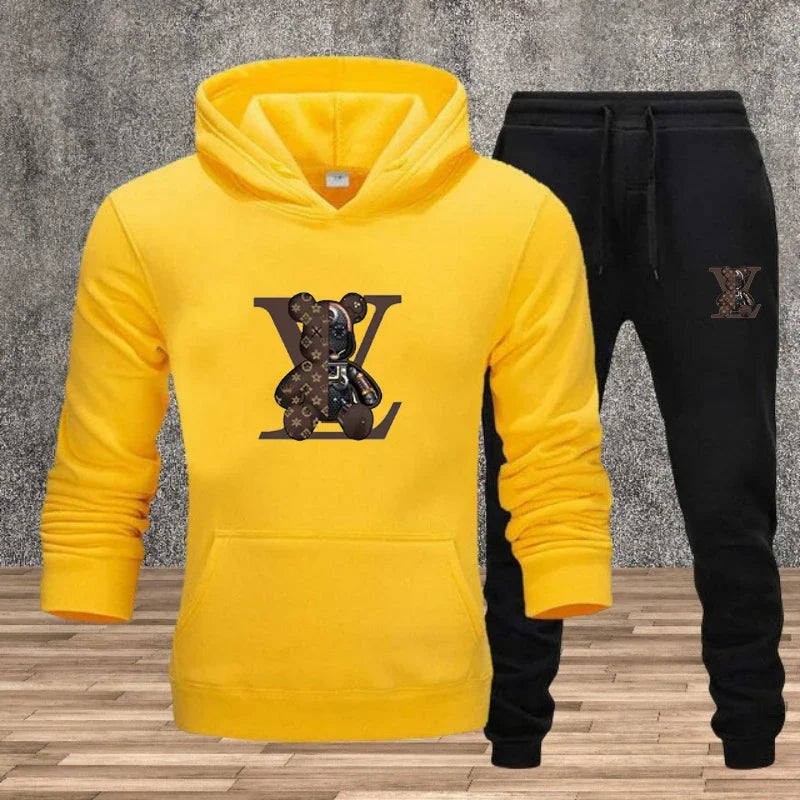 Men's Printed Hoodie Sweatshirt Set – 2-Piece Fleece Jogging Tracksuit