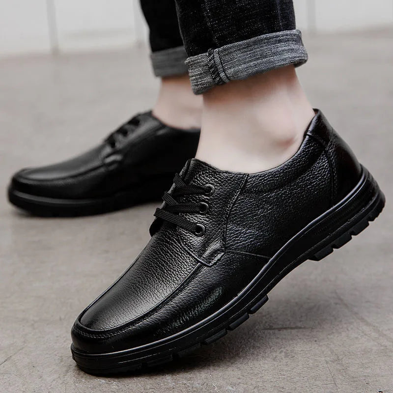 Men's Black Leather Lace-Up Casual Shoes