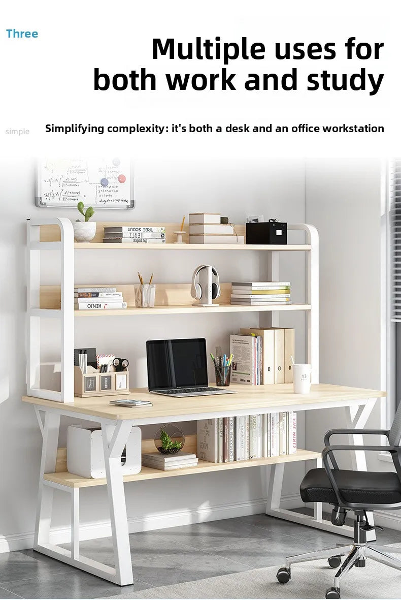 Computer Desk with Integrated Bookshelf — Simple Wood Writing Desk for Small Apartments, Multiple Sizes & Finishes
