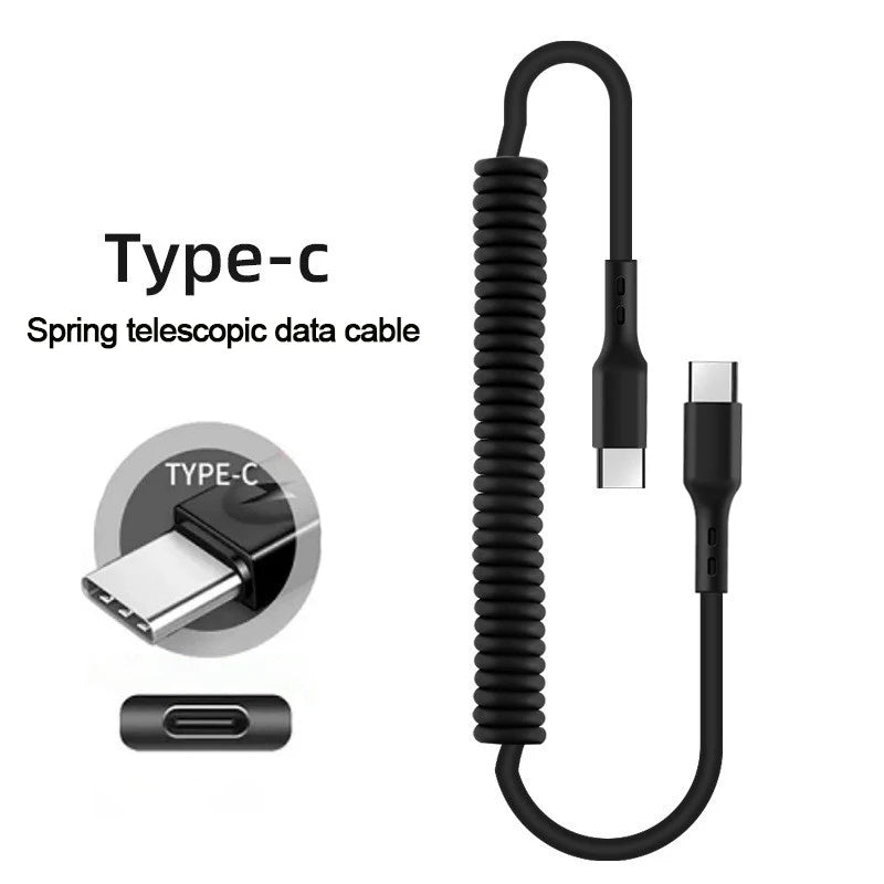 Retractable Fast Charging Spring Cable — USB-C & Lightning