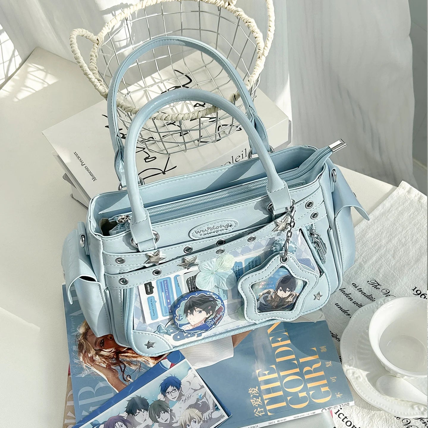 Miyagawa Transparent Rivet PU Tote Bag – Multi-Function Crossbody Shoulder Handbag for Women