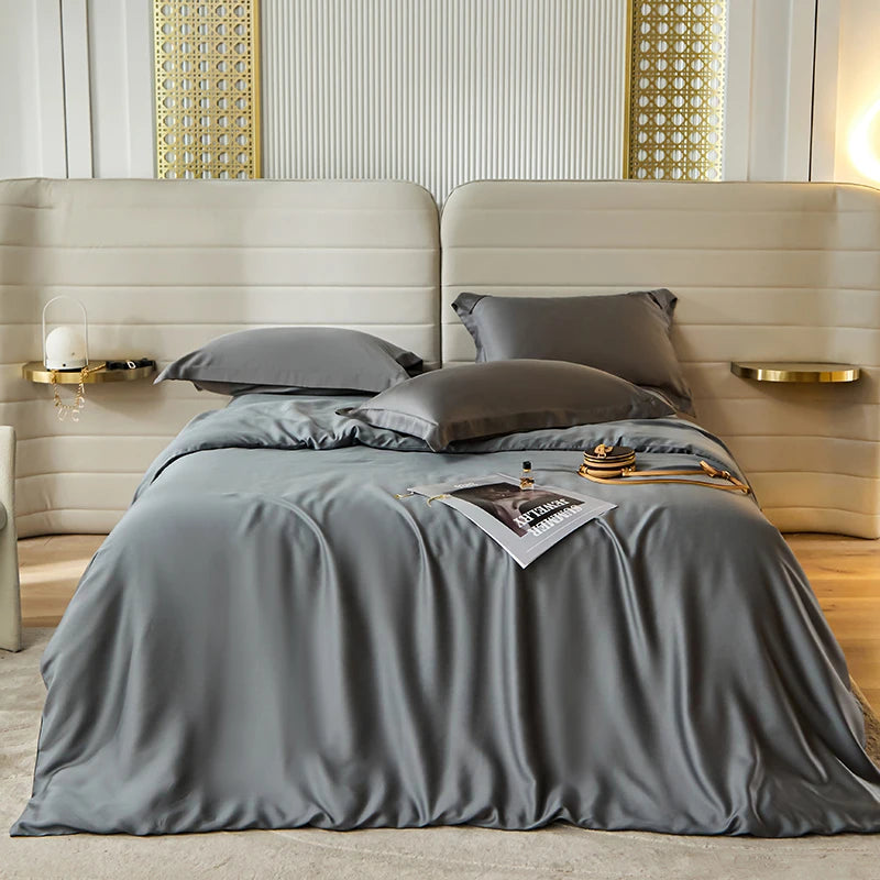 600TC Lyocell Bedding Set – Silky Soft Duvet Cover with Bed Sheet & Pillowcases, 13 Colors & 6 Sizes