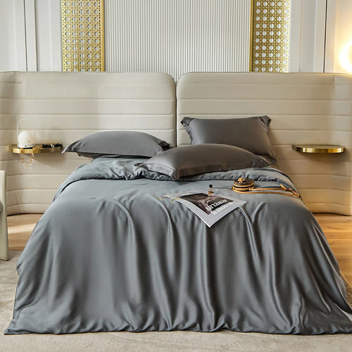 600TC Lyocell Bedding Set – Silky Soft Duvet Cover with Bed Sheet & Pillowcases, 13 Colors & 6 Sizes