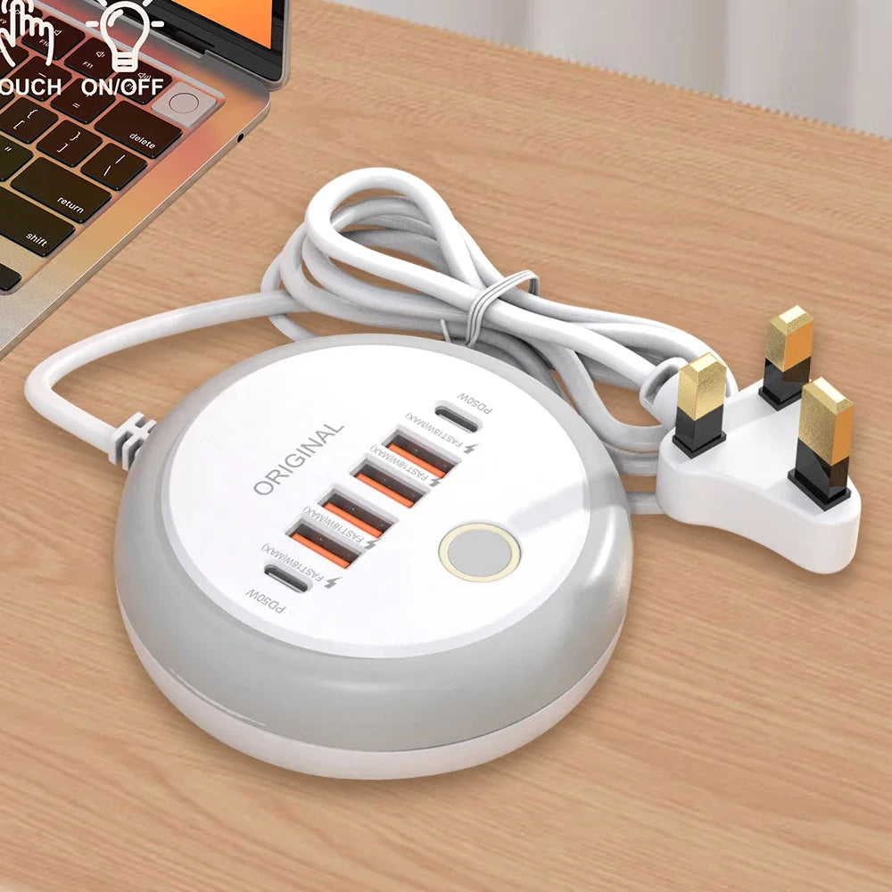 50W Multi-Port Power Strip — USB-C PD & USB-A Fast Charging Desktop Charger