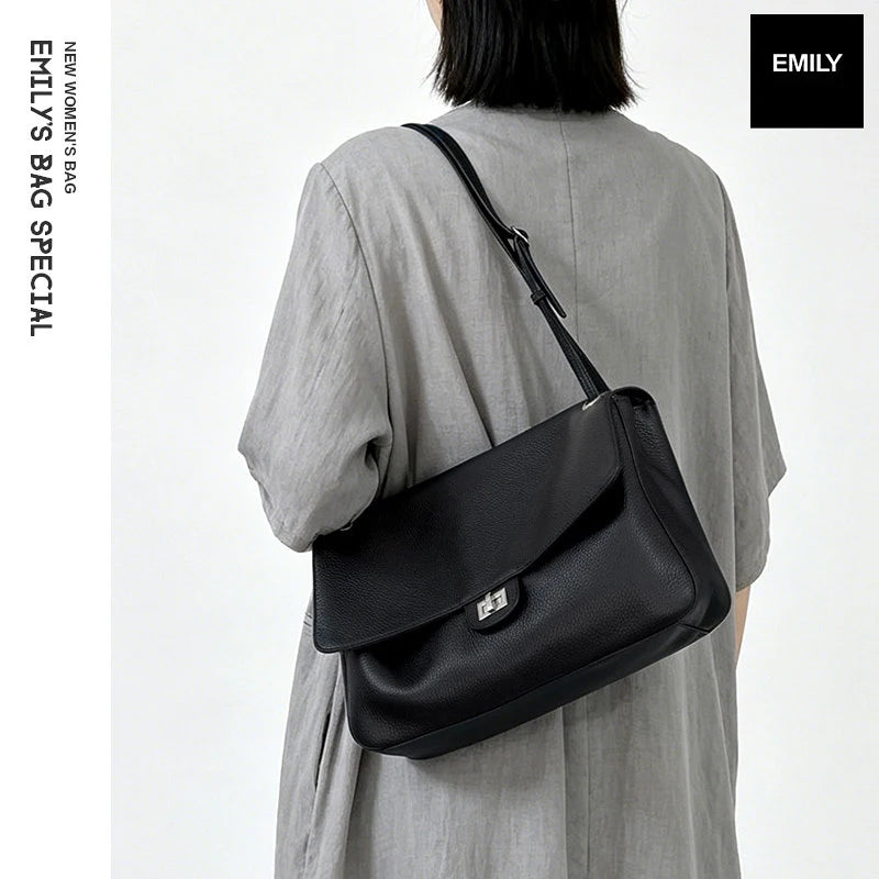 Head Layer Cowhide Leather Commuter Tote Bag – Large Capacity Crossbody Shoulder Bag for Women