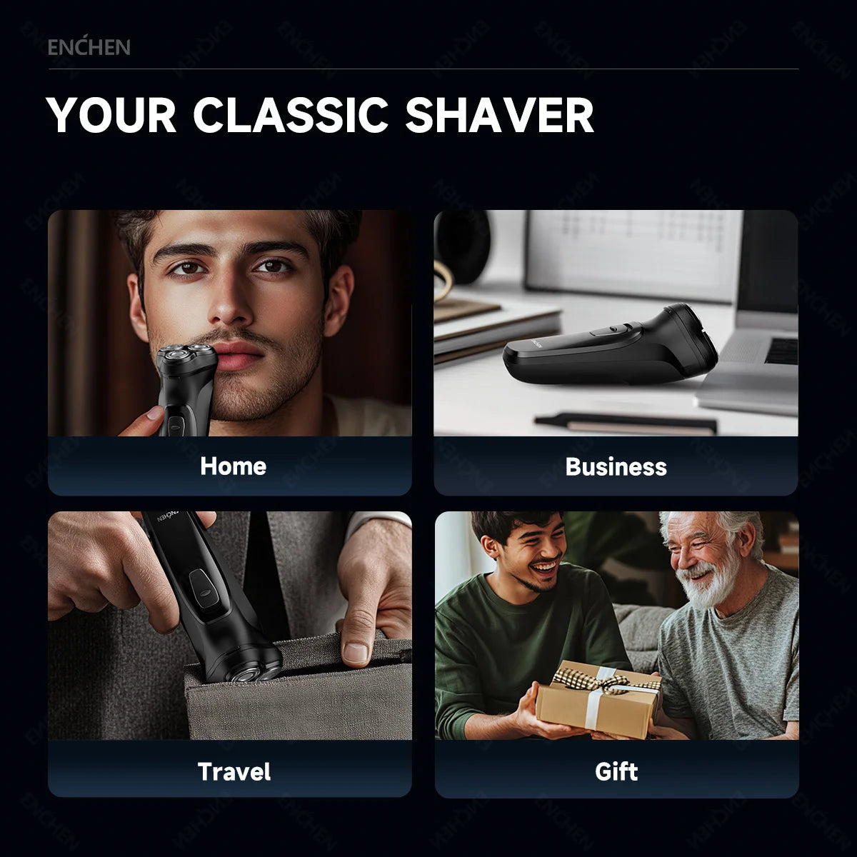 ENCHEN Blackstone 3D Rotary Electric Shaver – Type-C Fast Charge, 85-Min Runtime, Auto-Grinding Blade