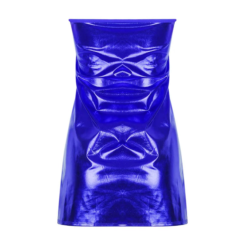 Women's PU Leather Chest Wrap Mini Dress – Sexy Sleeveless Clubwear Short Skirt