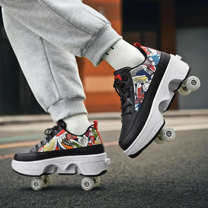 Fashionable 4-Wheel Roller Skate Shoes – Unisex Kids & Adult Outdoor Casual Wheeled Sneakers