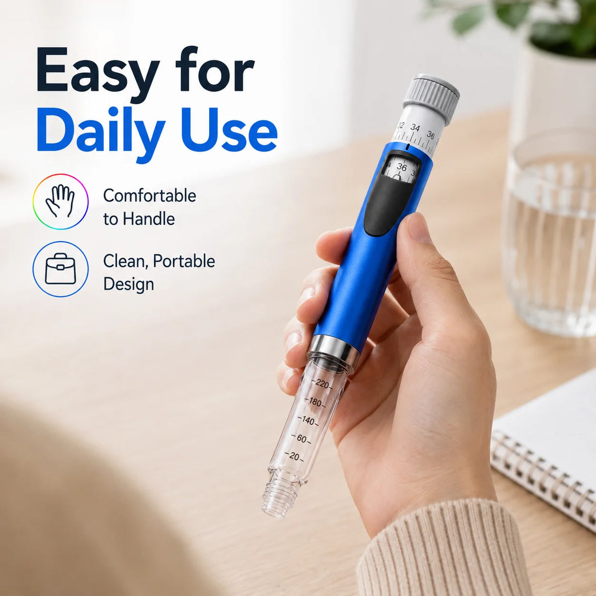 Reusable Insulin Injection Pen – Metal V2 Adjustable 60IU Dose Control with Clear Scale