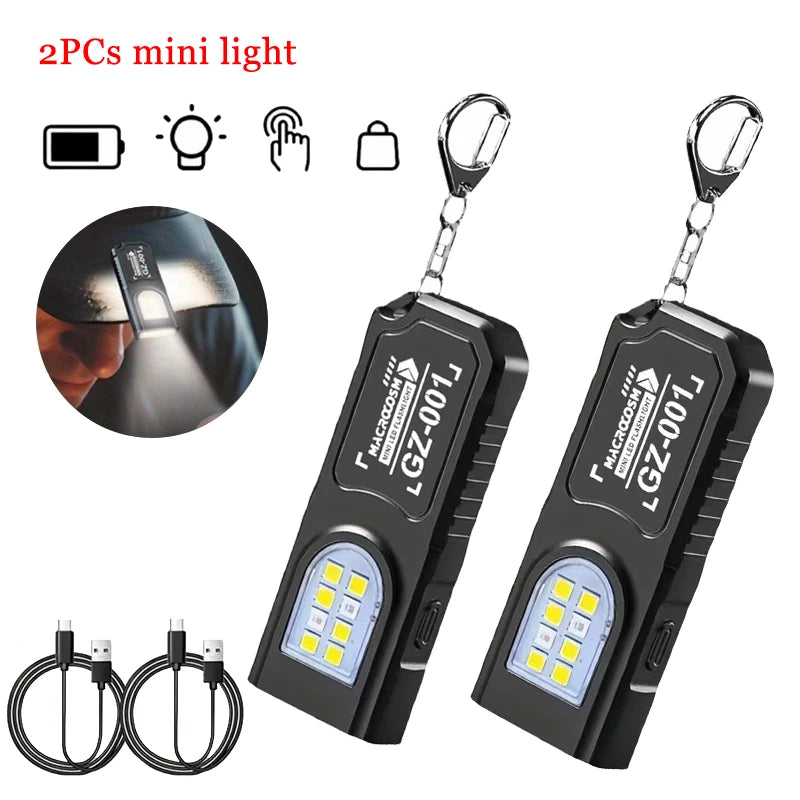 Mini COB LED Keychain Flashlight – USB-C Rechargeable, 5-Mode, IPX6 Waterproof EDC Pocket Light