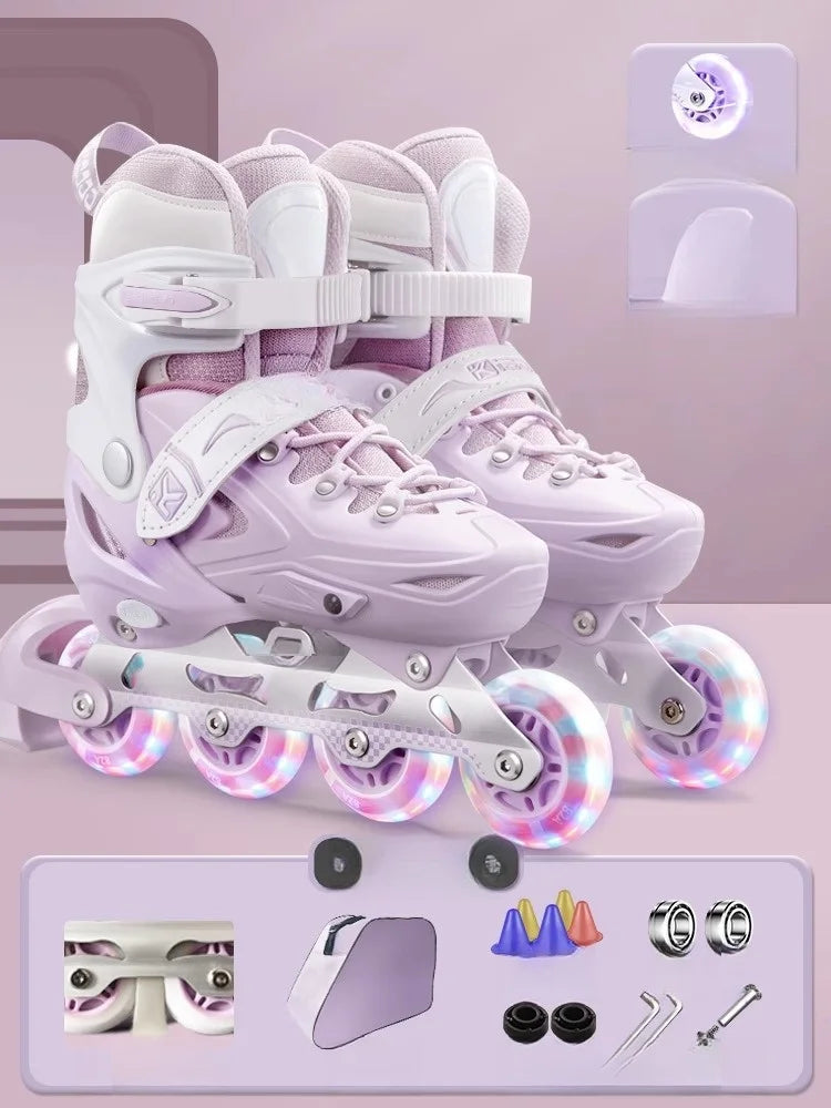 Inline Roller Skate Shoes with Helmet & Pads Set – Flashing 4-Wheel Beginner Adult Unisex Outdoor Skating