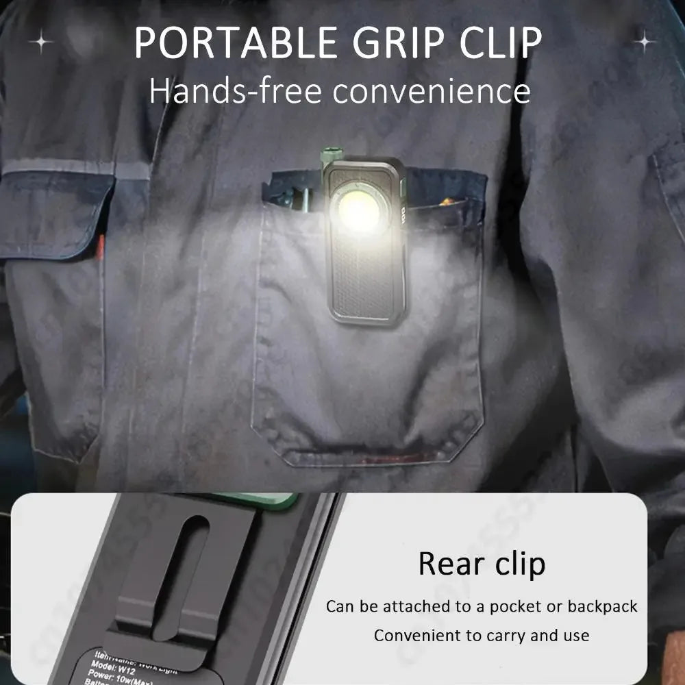 800 Lumen COB EDC Clip Flashlight – Gooseneck, Magnetic Back, LCD Display, Type-C for Work & Camping