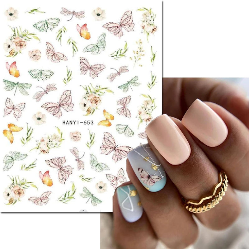 3D Summer Tropical Nail Art Sticker Decals — Palms, Butterflies & Flowers