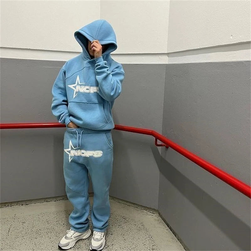Y2K Harajuku Letter Graphic Hoodie & Goth Pants Set