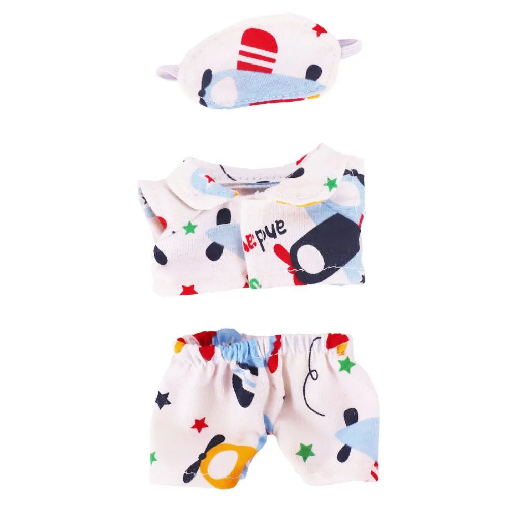 Doll Pajamas with Eye Mask – 15cm & 20cm Cotton Cartoon Doll Sleep Clothes & Bathrobe