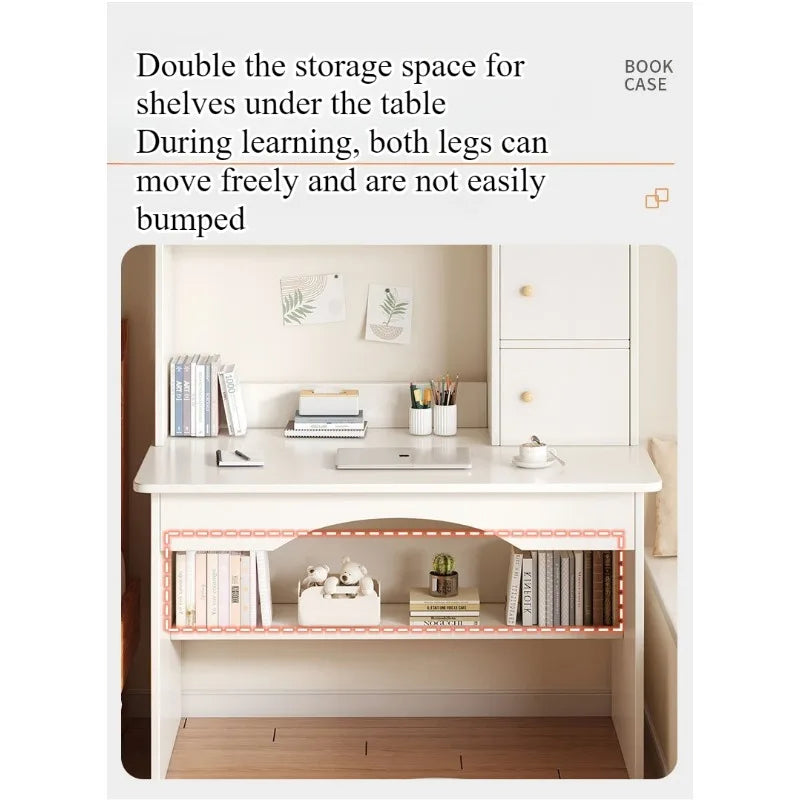 Home Desk with Integrated Bookcase — Student Study Table, Bedroom Dresser & Computer Desk with Storage