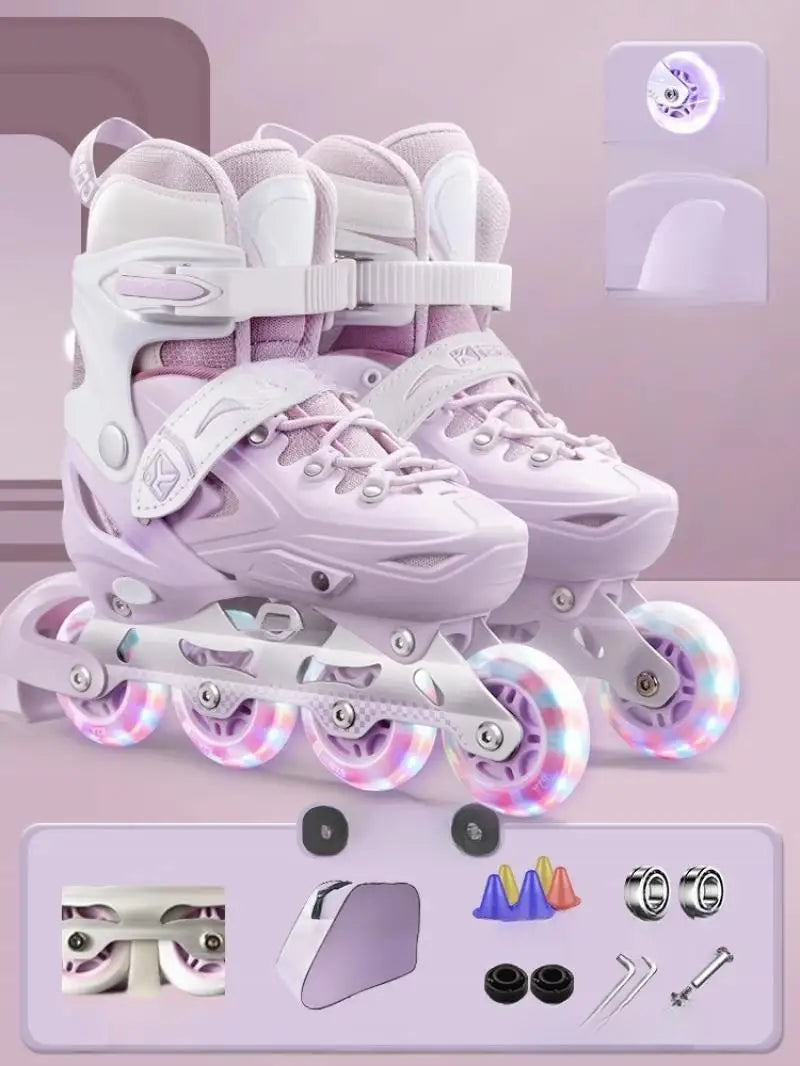 Inline Roller Skate Shoes with Helmet & Pads Set – Flashing 4-Wheel Beginner Adult Unisex Outdoor Skating