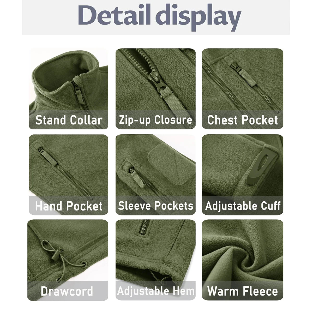 Men's Full Zip Fleece Hiking Windbreaker — Multi-Pocket Outdoor Work Jacket