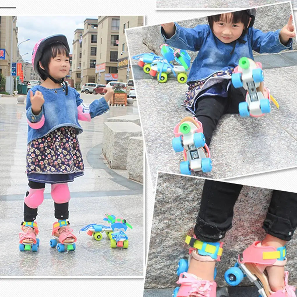 Kids Roller Skates – Double Row 4-Wheel Adjustable Skating Shoes for Boys & Girls, Sliding & Slalom