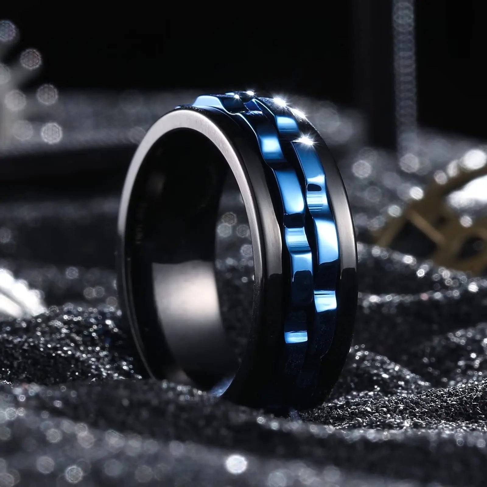 Punk Spinner Anxiety Fidget Ring — Stainless Steel Gear Chain Design for Men & Women