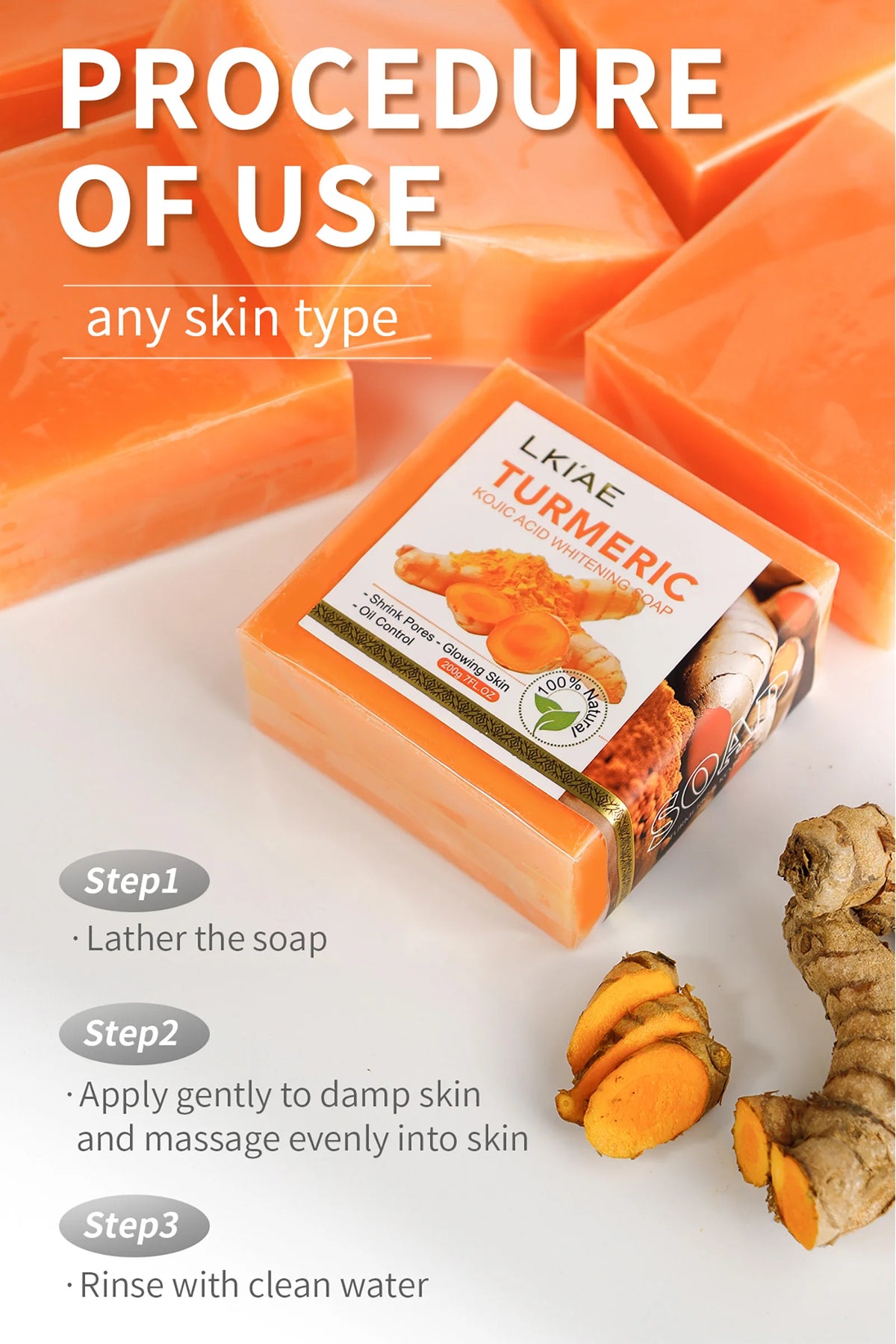 AILKE Organic Turmeric Whitening Soap Bar – Kojic Acid & Lemon for Acne, Melanin & Dark Spots, 200g