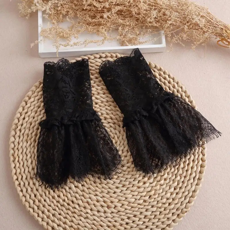 Elegant Detachable Bridal Wrist Cuffs – Lace Pleated Wedding Dress & Formal Attire Cuffs