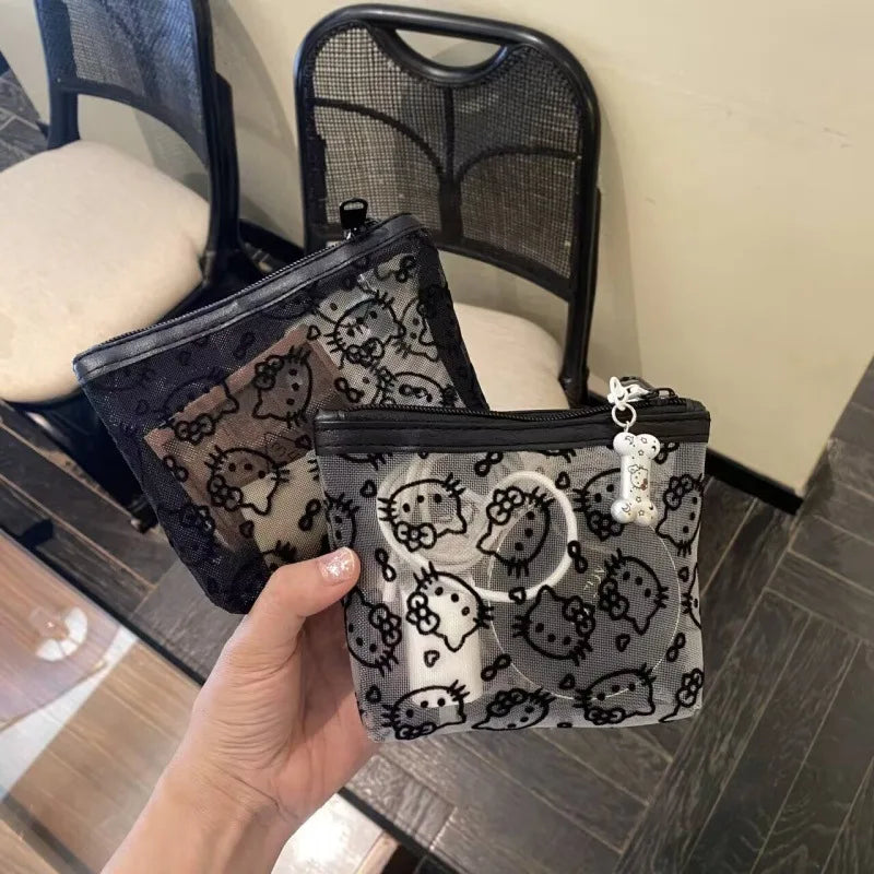 Kawaii Hello Kitty Lace Cosmetic Bag – Cute Vintage Mesh Makeup & Coin Purse Gift