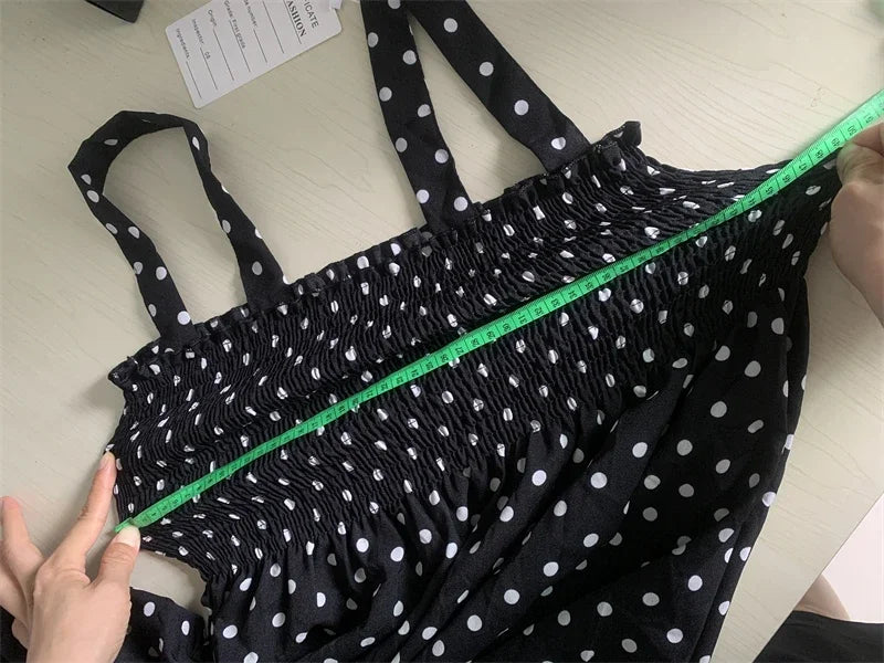 Polka Dot Square Neck Chiffon Maxi Dress — Sleeveless Elegant Long Dress