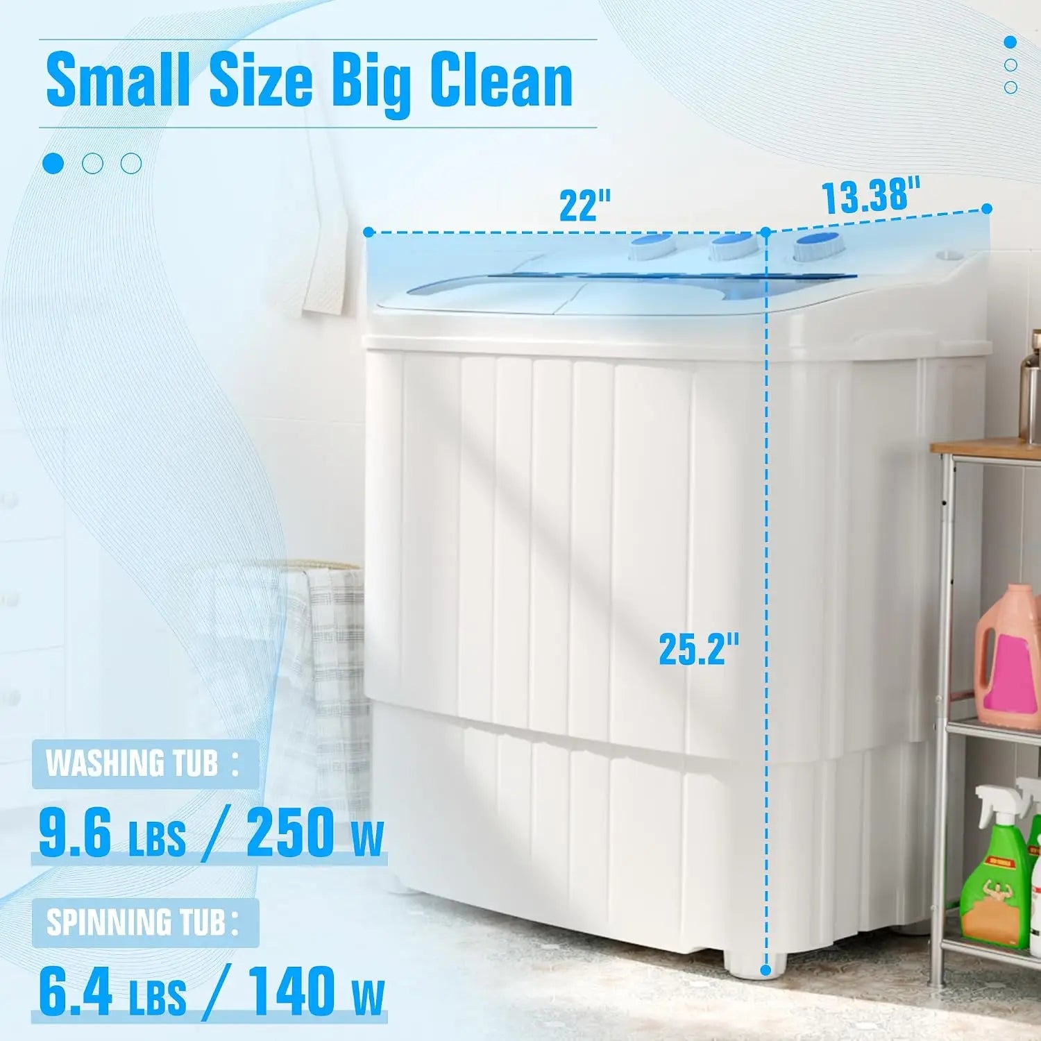 Portable Washing Machine 18 Lbs | Twin Tub Washer & Dryer Combo, Soaking Function, High Efficiency, Apartment, Dorm & RV